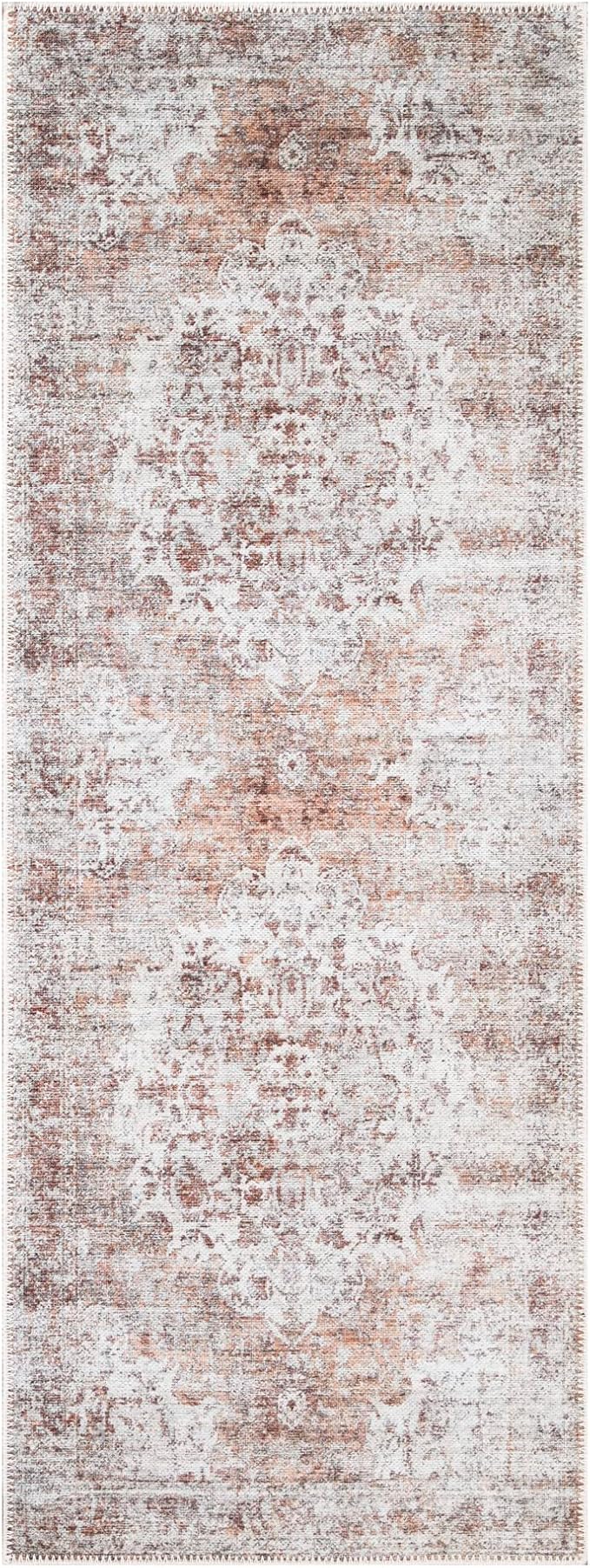 Bloom Rugs Washable Non-Slip 12 ft Runner - Ivory/Blush Traditional Runner for Entryway, Hallway, Bathroom, and Kitchen - Exact Size: 2.5' x 12'