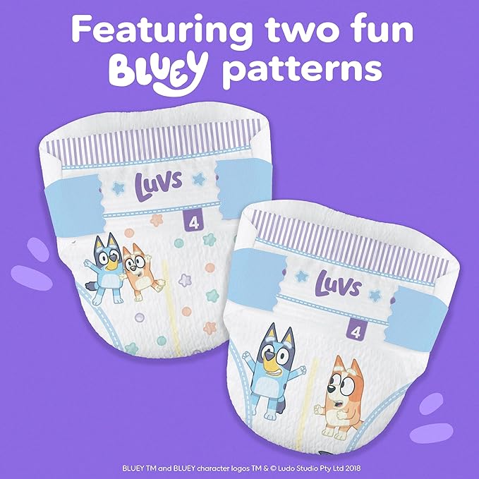 Luvs Size 4 Baby Diapers, Platinum Protection Bluey Diapers for Day & Night, Size 4, 198 Count (Packaging May Vary)