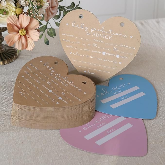 Heart Shaped Baby Shower Prediction Card Book Keepsake, By Kate Aspen Advice Cards, Best Wishes, Baby Shower Decoration, Gender Neutral Baby Shower Game & Party Activity