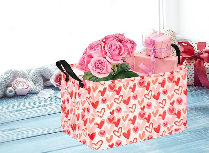 Rectangle Heart Partten Kids Gift Storage Basket Home Shelf Storage Basket Organizer Box Clothes Laundry Hamper Toys Nursery Basket Baby Laundry Basket with Handles