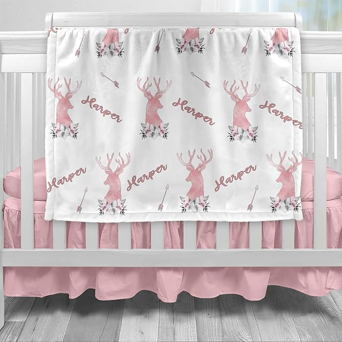 Girls Love A Monogram Personalized Baby Deer Blanket with Name-Custom Baby Hunting Blankets for Girls - Baby Blanket Personalized Baby Blankets for Girls