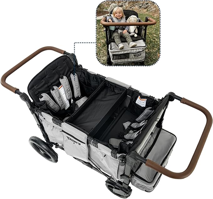 Keenz XC+ EVO - Luxury Comfort Stroller Wagon | Foldable 4 Passenger Quad Seater with Adjustable Canopy | Grey