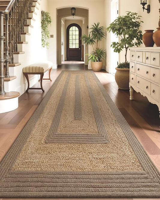 LUMI Jute Runner Rug Non Slip for Hallway, 3'x12' Natural Rustic Carpet No Shedding, Farmhouse Braided Area Mat Indoor High Traffic for Living Room, Entryway, Kitchen, Laundry