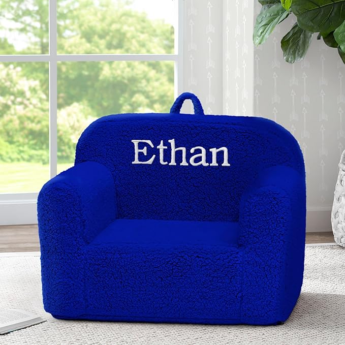 Delta Children Personalized Sherpa Cozee Chair - Customize with Name – Foam Kids Chair for Ages 18 Months and Up, Royal Blue