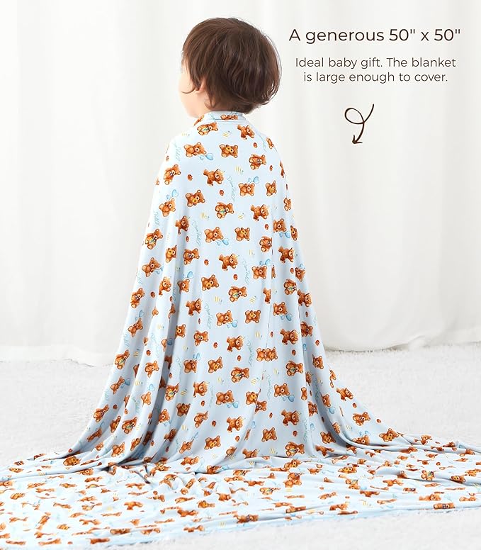 Premium Baby Blanket, Stretchy Quilt for Kid, Soft Crib Bedding for Newborn Baby and Toddler, Nursery Blanket for Boys and Girls, Viscose Made from Bamboo 50'' x 50'' Bear