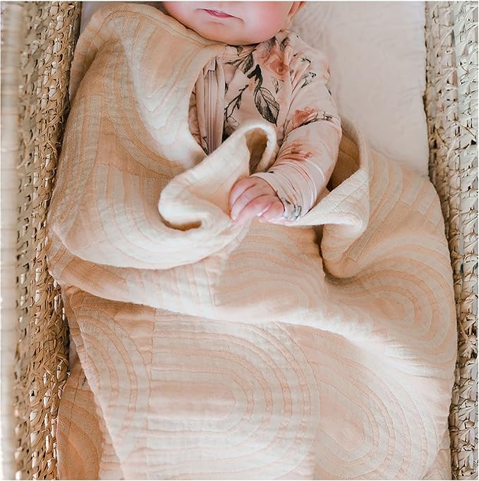 Crane Baby Blanket, Soft Cotton Jacquard Nursery and Stroller Blanket for Boys and Girls, Rainbow, 30” x 40”