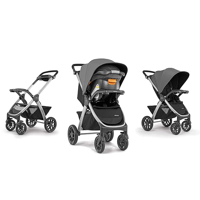 Chicco Bravo 3-in-1 Trio Travel System, Bravo Quick-Fold Stroller with KeyFit 30 Infant Car Seat and Base, Car Seat and Stroller Combo | Brooklyn/Navy