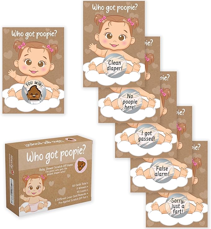 Fun Baby Shower Games for Girls - Poopie Emoji Scratch-Off Lottery Tickets - 50 Cards Hilarious and Engaging Baby Shower Activity