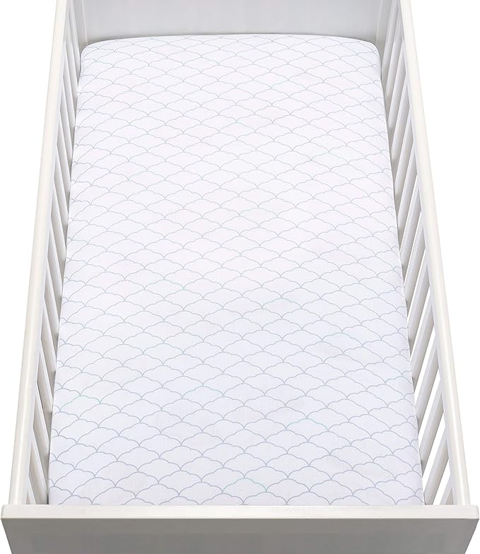 Newton Baby Organic Fitted Crib Sheets - Ultra Breathable and Soft, 100% Organic Muslin Cotton, Dreamweaver Print in Moonstone Mist + Solid White, Fits All Standard Cribs