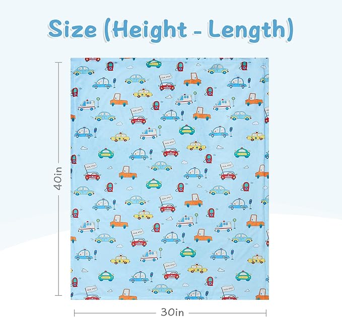 QSTEHEML Baby Blankets for Boys Neutral,Super Soft Nursery Minky Blanket Unisex, Baby Gifts Double Layer with Dotted Backing, Nursery Blankets for Crib Stroller(Blue Car30*40in)