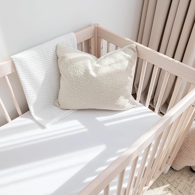 Muslin Crib Sheets, 100% Organic Cotton, Breathable and Ultra-Soft, Standard Crib Sheet Mattress (28"x 52") for Girls and Boys, Neutral Fitted Baby Crib Sheet (White)