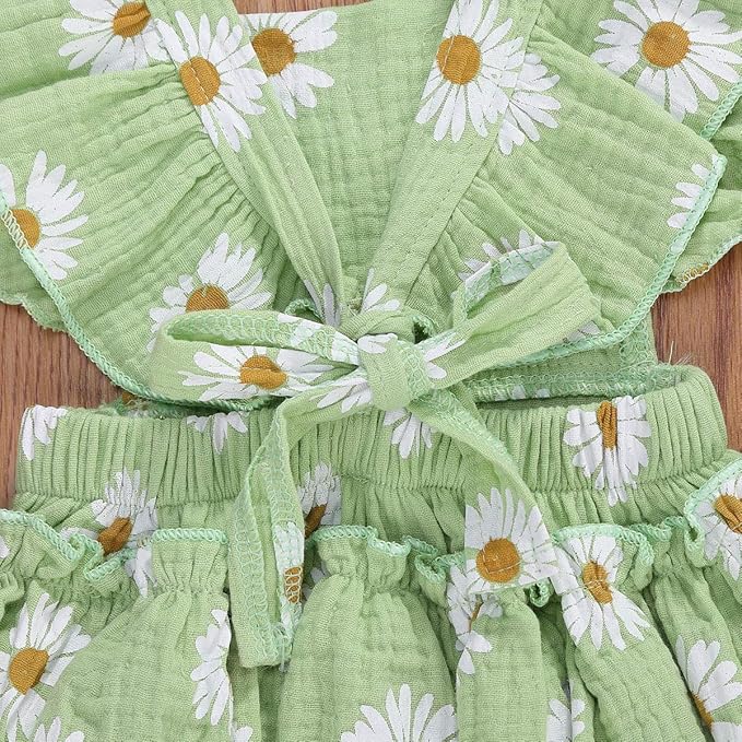 Baby Girls Floral Cotton Leotard Romper Newborn Daisy Playsuits Ruffled Sleeve Onesie Infant Jumpsuit Clothes Headband