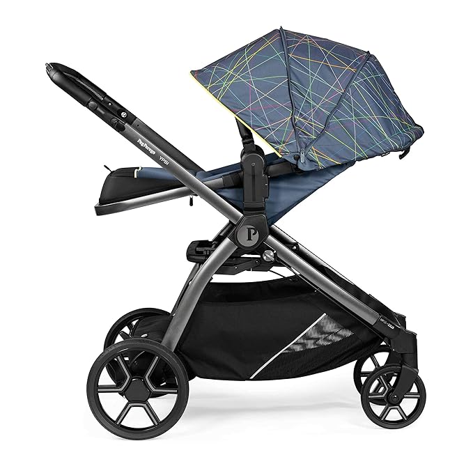 Peg Perego Ypsi – Compact Single to Double Stroller – Compatible with All Primo Viaggio 4-35 Infant Car Seats & Ypsi Bassinets - Made in Italy - New Life (Blue) Innovative Eco-Sustainable Fabric