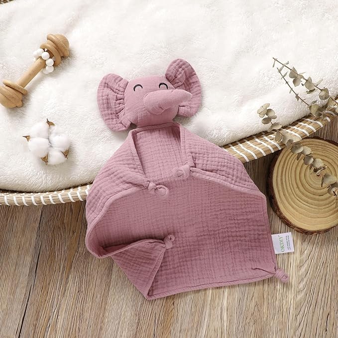 Organic Elephant Loveys for Babies,Muslin Baby Security Blankets for Babies,Soft Elephant Baby Snuggle Animals for Newborn,Newborn Baby Gift,Baby Gift for Boys and Girls (Violet)