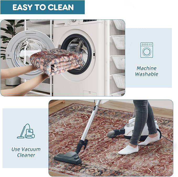 Dripex Vintage Washable Rug 2x3 Indoor Door Mat Non-Slip Entryway Rug Distressed Low-Pile Small Rug for Front Entrance Bathroom Rug Kitchen Living Room Bedroom