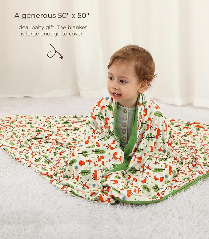 Premium Baby Blanket, Stretchy Quilt for Kid, Soft Crib Bedding for Newborn Baby and Toddler, Nursery Blanket for Boys and Girls, Viscose Made from Bamboo, 50'' x 50'' Little Fox