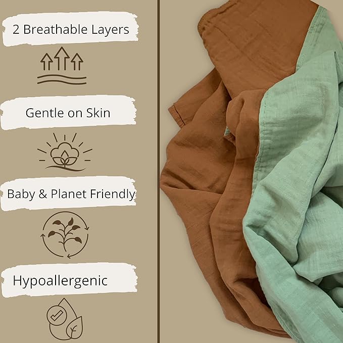Leyl&Ari Basic Toddler Blanket | Organic Baby Blanket for Boys Girls | Gender Neutral Newborn Essentials (Sage/Sienna)