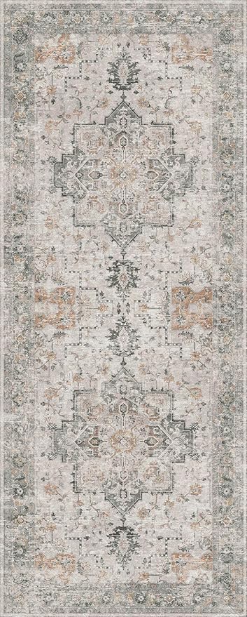 GENIMO Runner Rug 2x6 Non Slip Machine Washable Vintage Hallway Runner Rug, Low PileLightweight Rugs for Entryway, Hallway, Kitchen and Corridor, Light Taupe Brown
