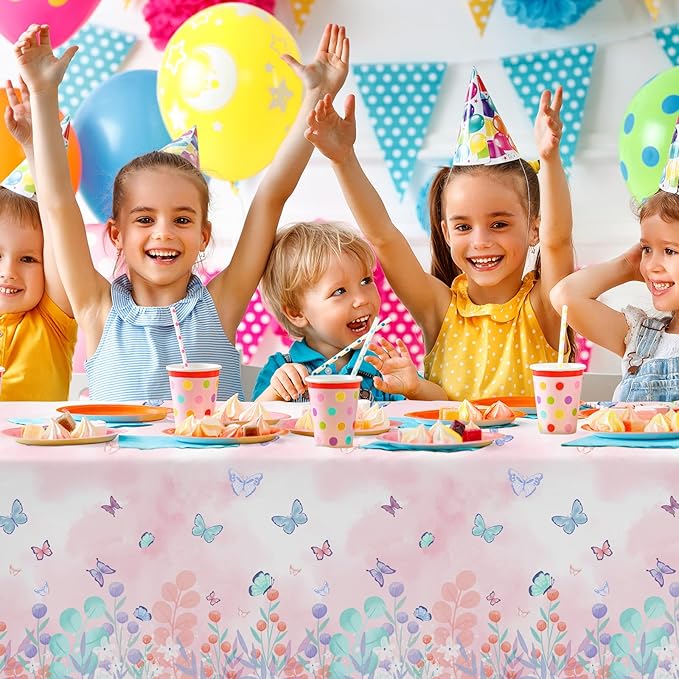 Butterfly Disposable Tablecloth, Plastic Table Cover for Kid’s Birthday Party, 3 PCS, 54”x 108”