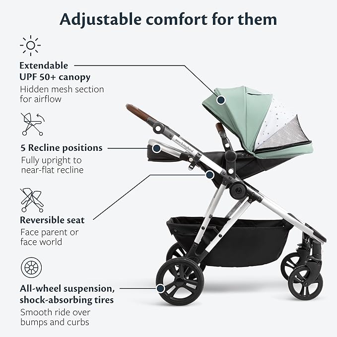 Mockingbird Single-to-Double Stroller 2.0 - Modular Full-Size Baby Stroller for 1, 2 or 3 Kids - Includes Cup Holder - Sage