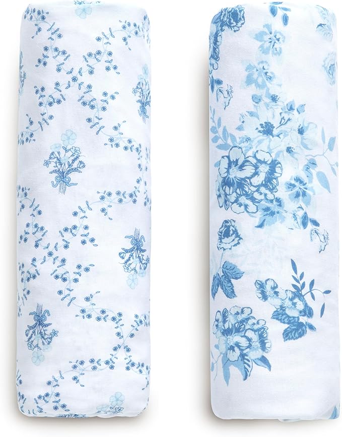 Delta Children Fitted Crib Sheets for Girls and Boys - 100% Organic Cotton Crib Sheet for Standard Crib and Toddler Mattresses - 28x52 Inch - GOTS Certified (Pack of 2), Blue Botanicals