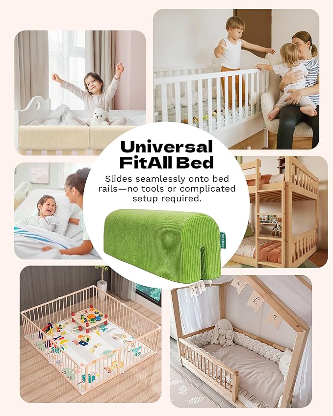 Bed Rail Bumpers Protector, Hospital Bed Rails Padding, Loft Beds and Bunk Beds Bumpers Protector, Premium Soft Memory Foam - Anti-Bump | Fall Prevention, Size 27.6 x 5.5 x 7.9 Inches, Green