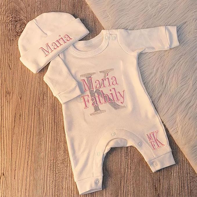 Personalized Baby Romper Hospital Newborn Coming Home Outfit Custom Embroidery Name Infant Sleepwear Gift for Baby Shower