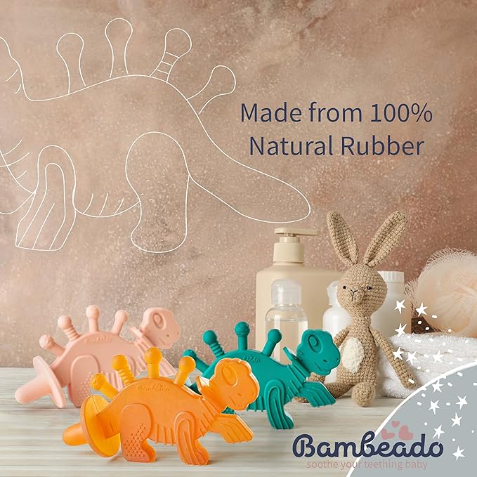 Baby Teether Toy and Training Toothbrush: Dibly - The Dino Baby Teething Toys BPA-Free Teethers Inspired by Nature with Natural Rubber Pacifier