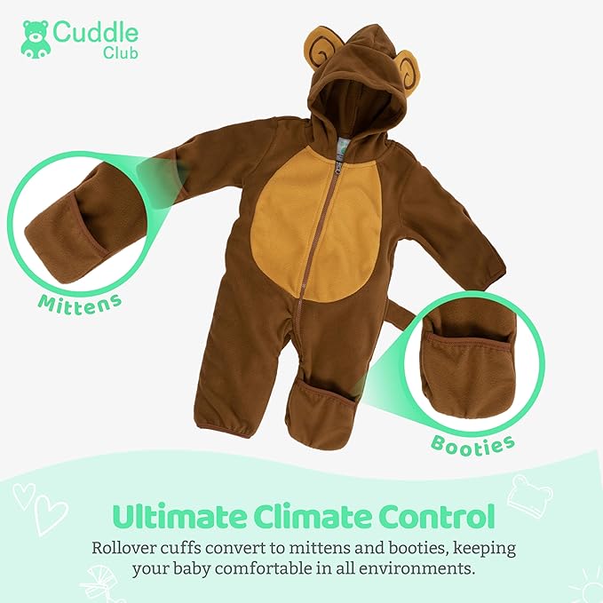 Cuddle Club Fleece Baby Bunting Bodysuit with Hood, Convertible Mittens & Booties, Car Seat Friendly, Soft & Warm, Easy Zip
