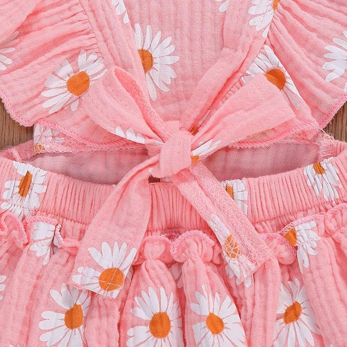 Baby Girls Floral Cotton Leotard Romper Newborn Daisy Playsuits Ruffled Sleeve Onesie Infant Jumpsuit Clothes Headband