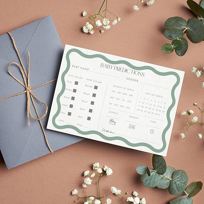 Advice For New Parents Baby Shower, Baby Predictions & Advice Cards For Baby Shower Games Activities, Wishes for Baby, 25 Double-Sided Thick Cards – Sage Green A09