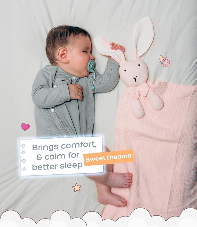 Baby Lovey Blanket β Muslin Security Blanket with Plush Bunny for Newborn Boys or Girls β Soft and Cozy Lovey 24 x 24 inches