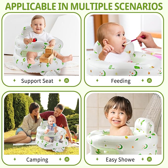 Inflatable Baby Seat with Full Enclosure, Comfortable Sit Me Up Baby Chair for Learning to Sit, Built in Air Pump Blow Up Infant Back Support Floor Seat for Babies 3 Months & Up (Dinosaur-Regular)
