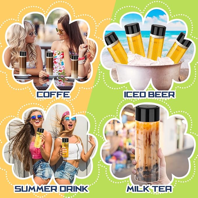 Hoolerry 16 Pcs Empty Sensory Bottles 12 oz Plastic Reusable Juice Water Bottles with Lids Bulk Reusable Drink Containers for Milk Tea Beverages Sensory Classroom Party Supply