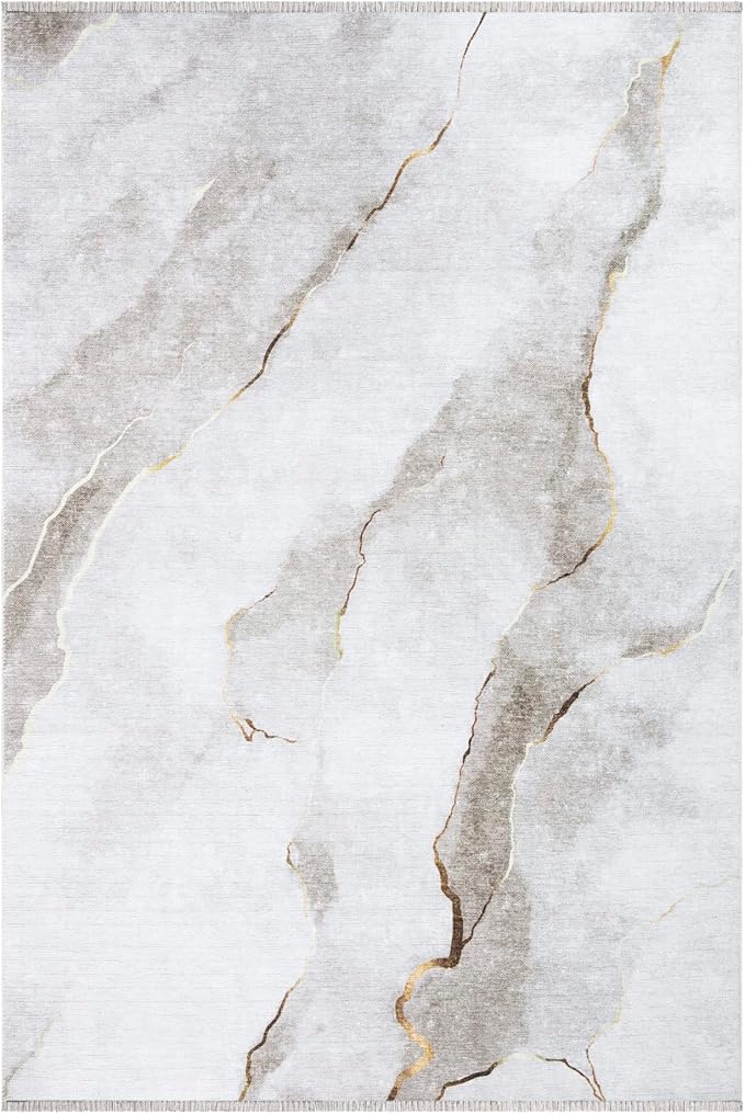 Bloom Rugs Caria Washable Non-Slip 5x7 Rug - Ivory/Gold Modern Abstract Area Rug for Living Room, Bedroom, Dining Room, and Kitchen - Exact Size: 5' x 7'