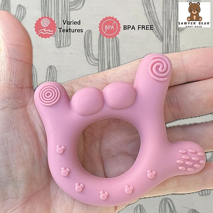 I Love You Silicone Hand Teether, Teethers for Babies 3-6 Months, Soft Teething Toys 6-12 Months bpa Free, Massaging Teething Relief (Blush Pink)