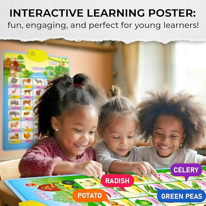 QUOKKA Educational Toys for Kids 5-7 Year Old - Set of 4 Vertical 4 Learning Wall Chart for Toddlers Age 3 4 6+ - Interactive Speech Therapy Poster Boy Girl - Autism Puzzle Game 8-10-12
