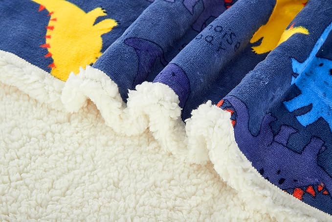 Newborn Baby Wrap Swaddle Blanket Flannel Sleeping Bag Receiving Fleece Blankets 30" x 40" Stroller Wrap for Baby (Navy Blue Dinosaur)