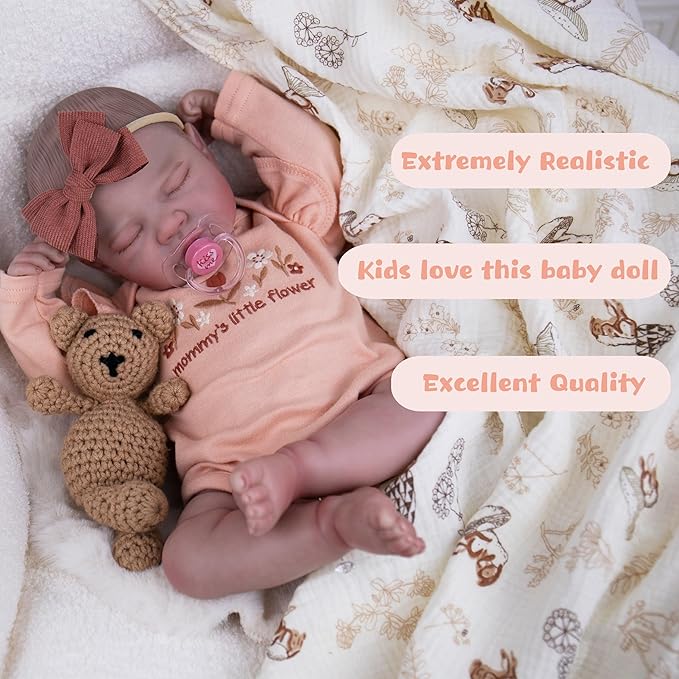 Lifelike Reborn Baby Dolls, 20-Inch Realistic Baby Doll Girl Soft Cloth Body Newborn Doll with Complete Accessories for Kids Age 3+ Real Life Dolls, Lovely & Pretty Girls