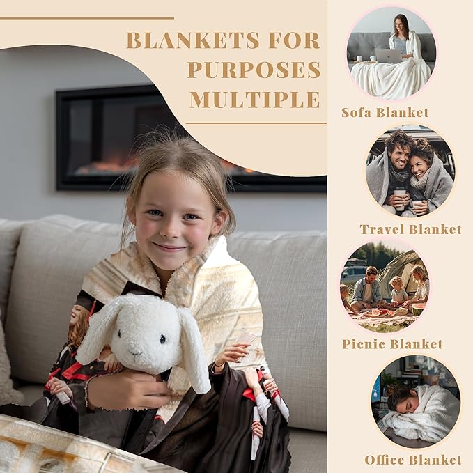 Custom Personalized 9 Photo Collage Blanket Thow Gifts with Text, Customized Pictures Blankets Gift for Christmas Birthday Thanksgiving Adults Kids Dad Mom Girlfriend Boyfriend (4 Graduate)