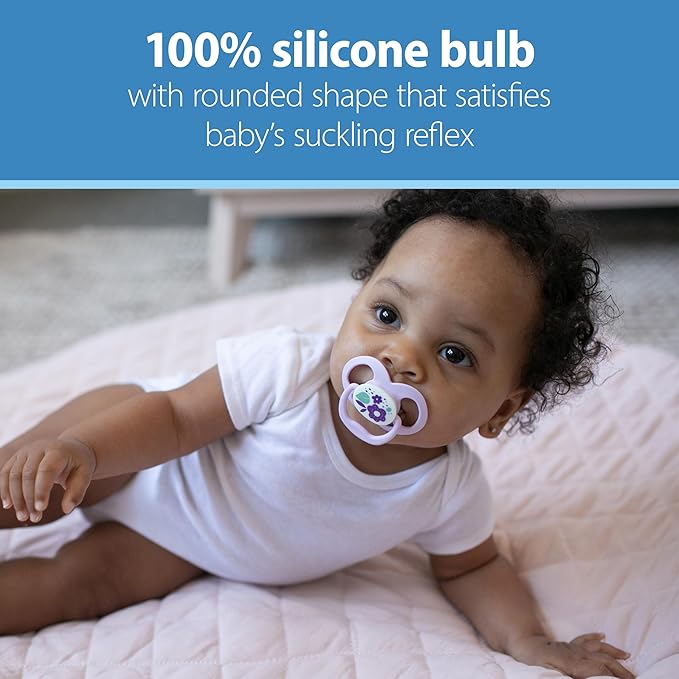 Dr. Brown's Advantage Glow-in-The-Dark Baby Pacifier, Fully Symmetrical Soother with Soft Silicone Bulb, Skateboard Snail-Blue Nature, 6-18m, BPA Free, 4 Pack