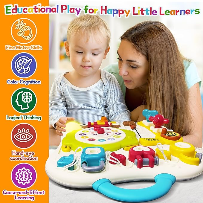 2025 New Montessori Busy Board Sensory Toys for Toddlers 1-3, 13 Activity Music & Led Light Up Montessori Toys for 2+ Year Old, Birthday Gifts for Toddlers, Travel Toys for 2 Year Old