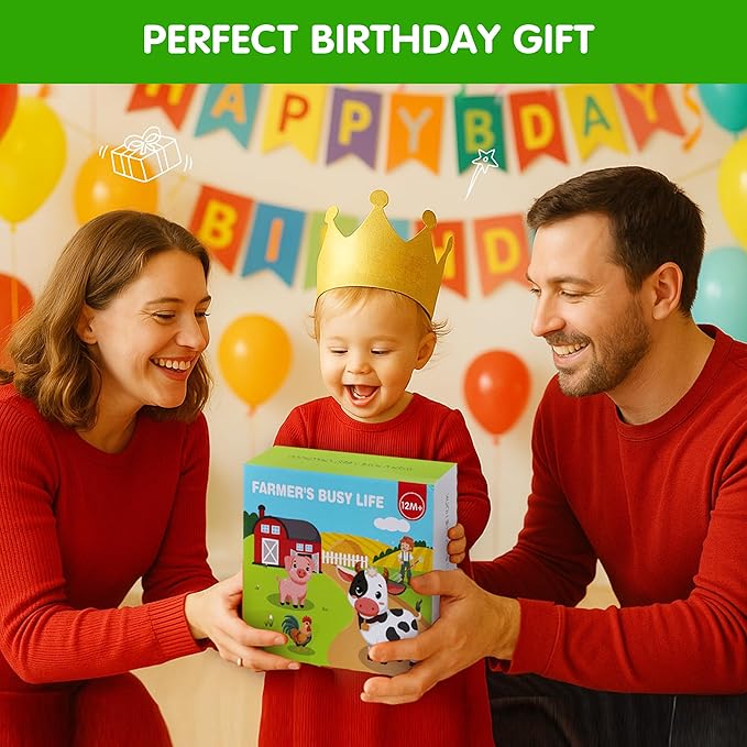 Quanquer Montessori Busy Books for Toddlers 1-3 – Farm Animal Sensory Busy Board for 1 Year Old Boys and Girls, Educational Travel Toy for Airplane Activities, Fine Motor Skill Birthday Gift