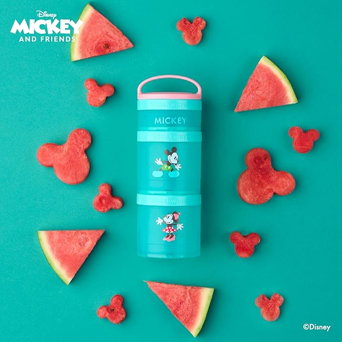Whiskware Disney Stackable Snack Containers for Kids and Toddlers, 3 Stackable Snack Cups for School and Travel, Mickey and Minnie