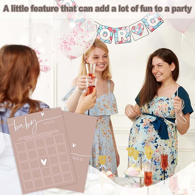Baby Shower Games - Pink Baby Shower Bingo Game Cards, 30 Sets Gender Reveal Party Decorations Supplies Favors - F03