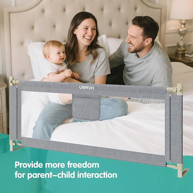 Bed Rails for Toddlers,Toddler Bed Rails,Bed Rail for Baby - Adjustable Height Bed Guard with Child Safety Lock, Universal Fit for King/Full/Twin Beds (Grey, 1 Side 82.5Inch)