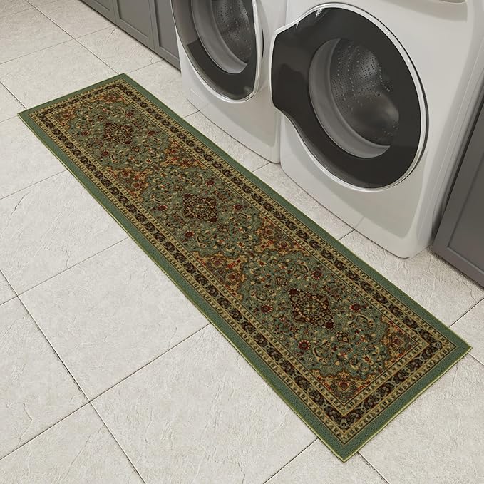 Ottomanson Hallway Runner Rug 1'10" x 7' Non Slip Oriental Area Rugs Easy to Clean Laundry Rug Runner Durable & Pet Friendly Floor Carpet Runners for Hallways Entryway Kitchen, Seafoam Green