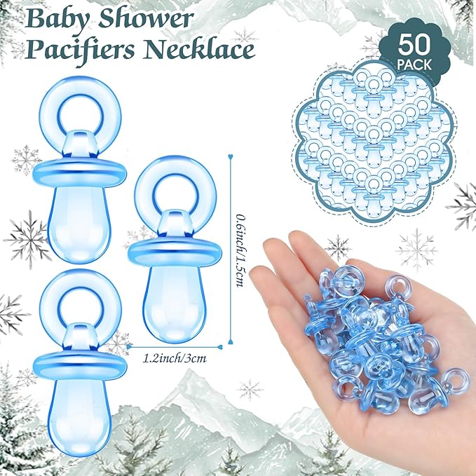 Thyle 51 Pcs Pacifier Hunt Baby Shower Games Include Hunt Sign and 50 Acrylic Pacifiers for Baby Shower Game Decoration Gift Sets Gender Reveal Party Decor(Baby It's Cold Outside)