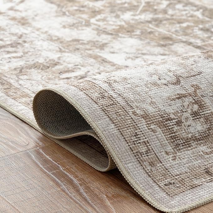 jinchan Runner Rug 2x5 Washable Hallway Rug Vintage Traditional Floor Cover Thin Taupe Multi Distressed Floral Indoor Mat for Kitchen Bathroom Bedroom Living Room