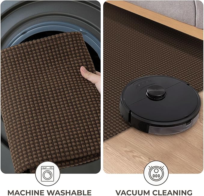 KOZYFLY Runners for Hallways 3x8 ft Washable Kitchen Runner Non Slip Rubber Backed Hall Runners Cotton Entryway Runner Rugs Floor Carpet for Indoor Backdoor Bedroom Kitchen, Reddish Brown/Coffee